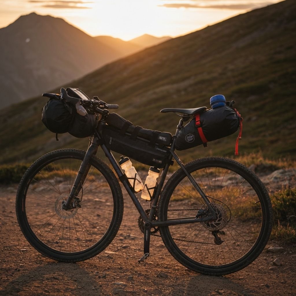 Bicicleta de bikepacking completamente equipada